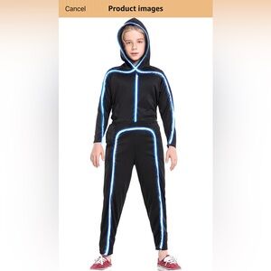 Black Hooded Jumpsuit with Blue Accents